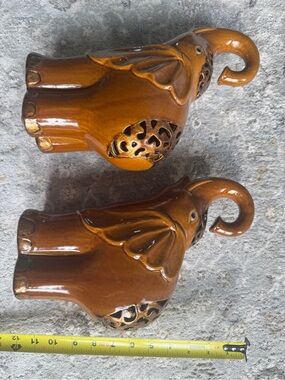 Bombay Brown Glazed Ceramic Elephant Figurines
